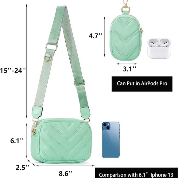 Chevron Quilted Small Crossbody Bag with Coin Purse Pouch, Women Square Camera S - Picture 4 of 5